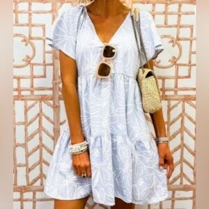 Light Blue V-Neck Tiered Dress